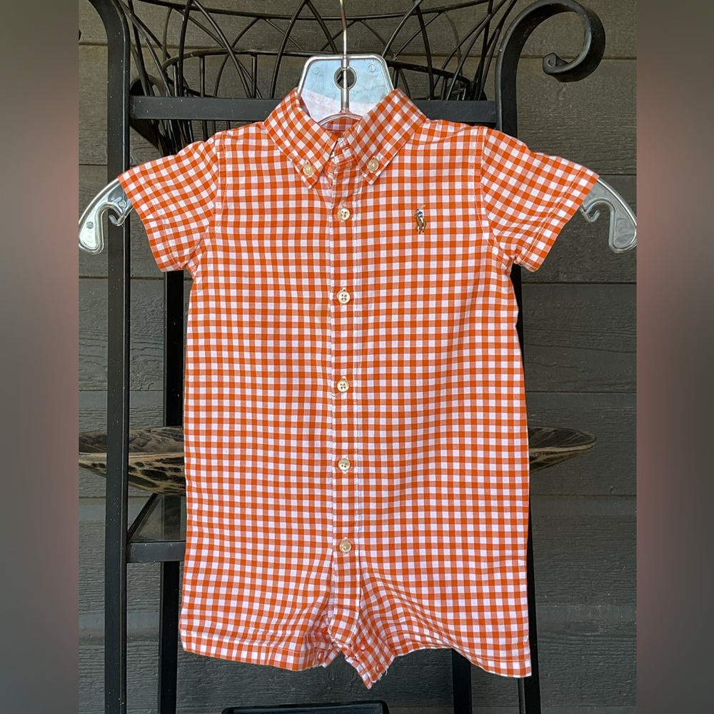 Polo Ralph Lauren Baby Boys 9M Short Sleeve  Gingham  Jumper  One Piece w/Pony